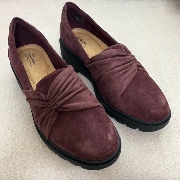 Clarks Shoes - Clarks Suede Calla Flats Loafers-Maroon/Burgundy-Women’s 11-Comfort-Nurse-Office